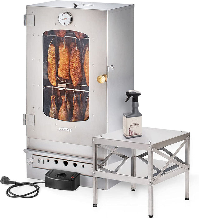 Hochwertiger Elektrischer Räucherofen/Räucherschrank aus Edelstahl mit Abdeckhaube, Unterbau und Reiniger für Raucherofen I mit elektrischer Spirale/2000 W