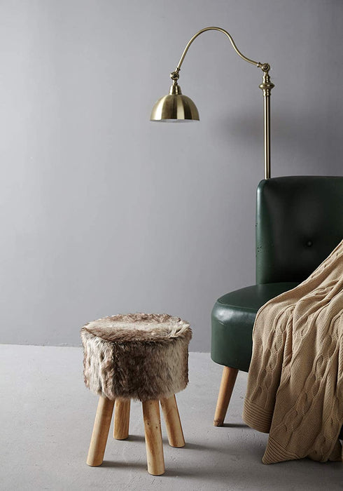 Hocker Pouf Hocker Sitzhocker Sofa Puff Hocker Kleiner Fußbank Rund aus Massivholz Braun