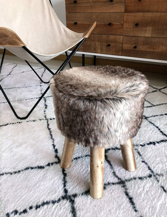 Hocker Pouf Hocker Sitzhocker Sofa Puff Hocker Kleiner Fußbank Rund aus Massivholz Braun