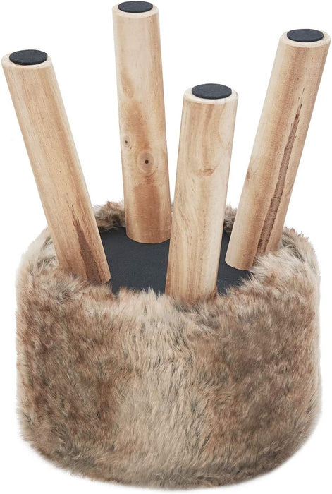 Hocker Pouf Hocker Sitzhocker Sofa Puff Hocker Kleiner Fußbank Rund aus Massivholz Braun