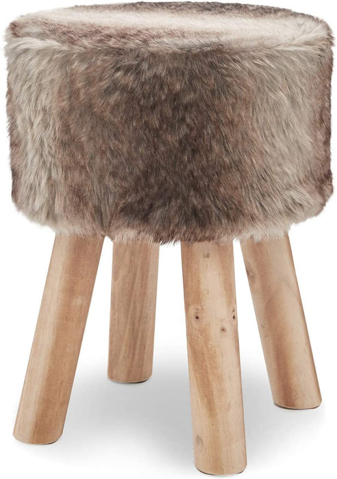 Hocker Pouf Hocker Sitzhocker Sofa Puff Hocker Kleiner Fußbank Rund aus Massivholz Braun