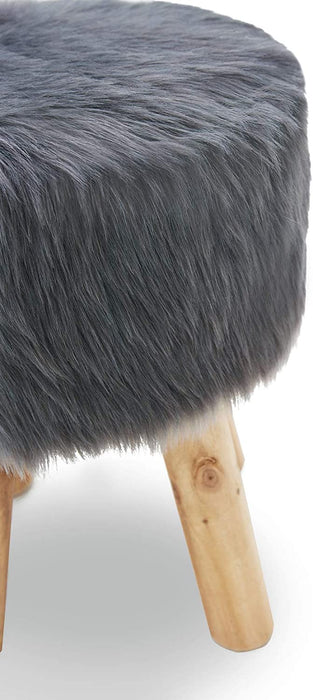 Hocker Pouf Hocker Sitzhocker Sofa Puff Hocker Kleiner Fußbank Rund aus Massivholz Grau