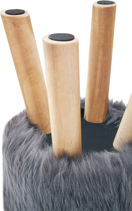 Hocker Pouf Hocker Sitzhocker Sofa Puff Hocker Kleiner Fußbank Rund aus Massivholz Grau