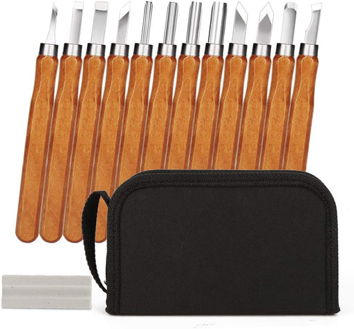 Holz-Schnitzwerkzeug Set - 12 STK Holz Schnitzmesser und ein Schleifsteine für Erwachsene und Kinder, Schnitzen Werkzeug für Holz, Obst, Gemüse