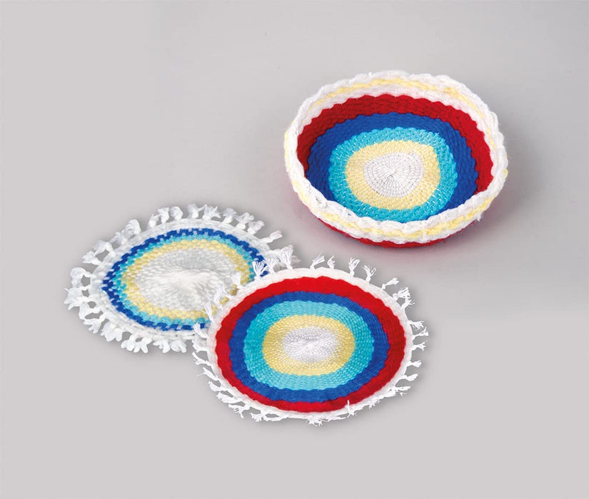 Holz Webrahmen, 23x23 cm, quadratisch, Webbreite 18 cm, All-in-one-Starterset mit Rahmen, Wolle, Garn, Nadel, Webkamm, Schiffchen, Pinienholz