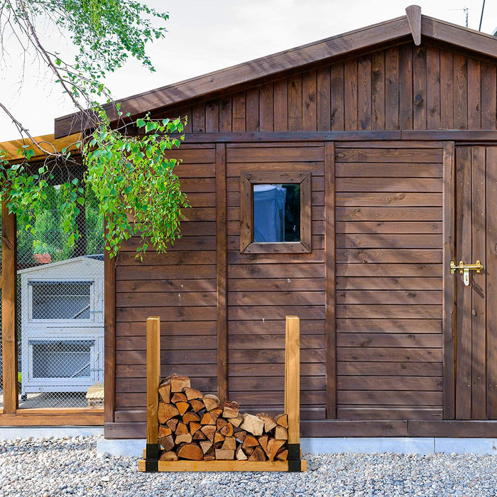 Holzstapelhilfe 2er Set, DIY Holzunterstand für Kanthölzer, Holzaufbewahrung, beschichteter Stahl, schwarz, 16 x 34 x 10 cm