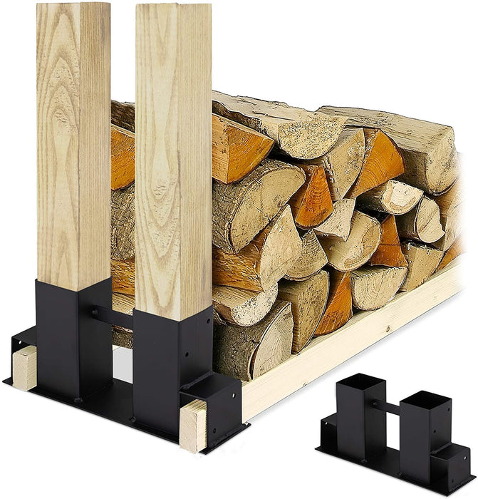 Holzstapelhilfe 2er Set, DIY Holzunterstand für Kanthölzer, Holzaufbewahrung, beschichteter Stahl, schwarz, 16 x 34 x 10 cm