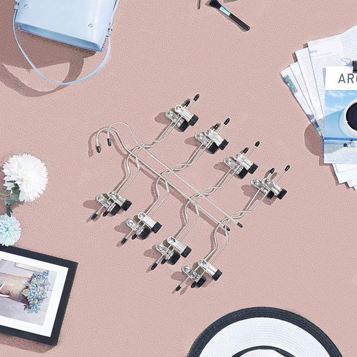 Hosenbügel platzsparend, Mehrfach-Rockbügel mit Clips, 3er Set, Kleiderbügel aus Metall, für je 4 Hosen, mit 8 verstellbaren Klammern, rutschfest