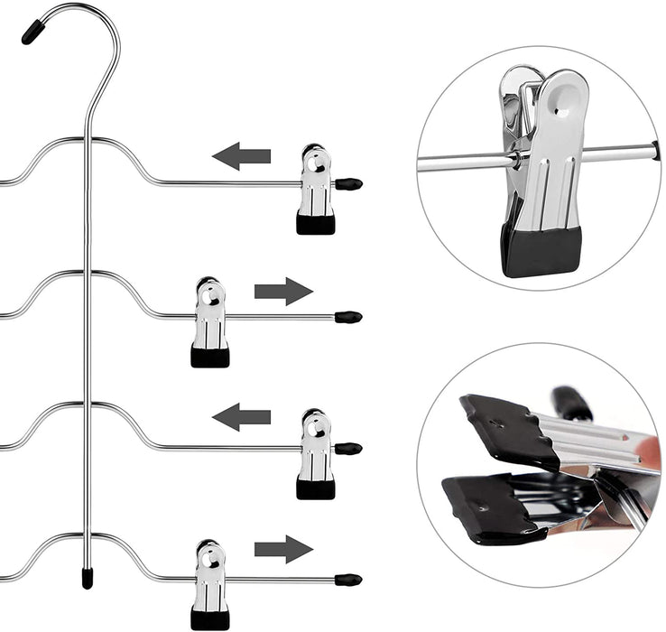Hosenbügel platzsparend, Mehrfach-Rockbügel mit Clips, 3er Set, Kleiderbügel aus Metall, für je 4 Hosen, mit 8 verstellbaren Klammern, rutschfest
