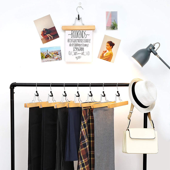 Hosenspanner, 12 Stück, Kleiderbügel aus Holz, Hosenbügel, rutschfest, verchromter Haken, um 360 Grad drehbar