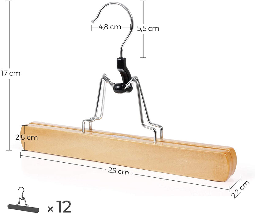 Hosenspanner, 12 Stück, Kleiderbügel aus Holz, Hosenbügel, rutschfest, verchromter Haken, um 360 Grad drehbar