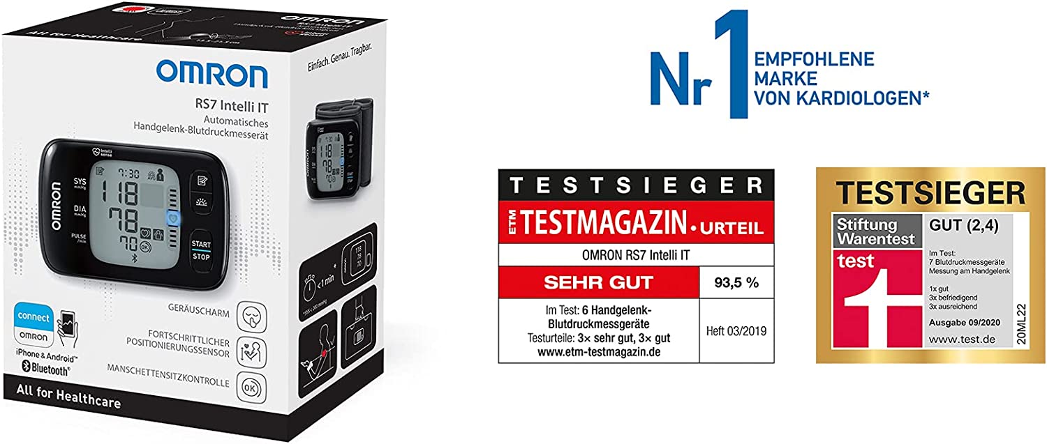 Intelli IT digitales Handgelenk-Blutdruckmessgerät, klinisch validiert auch bei Übergewicht, Bluetooth- und Smartphone-kompatibel, Testsieger 