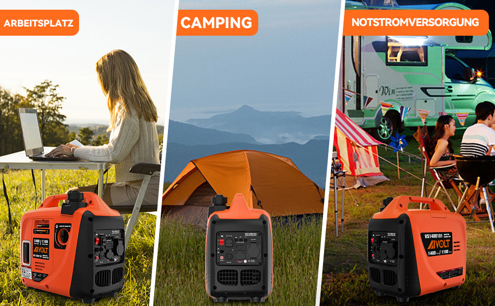 Inverter Stromerzeuger 1400 Watt Notstromaggregat Benzin leise Stromaggregat für Campen, Festivals, und Hausgebrauch mit 2 USB