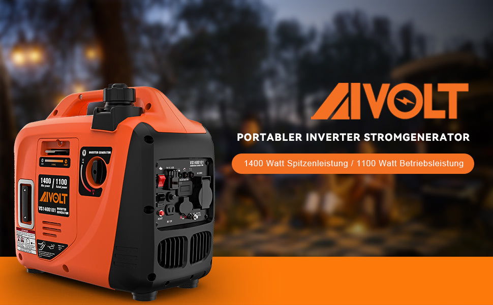 Inverter Stromerzeuger 1400 Watt Notstromaggregat Benzin leise Stromaggregat für Campen, Festivals, und Hausgebrauch mit 2 USB
