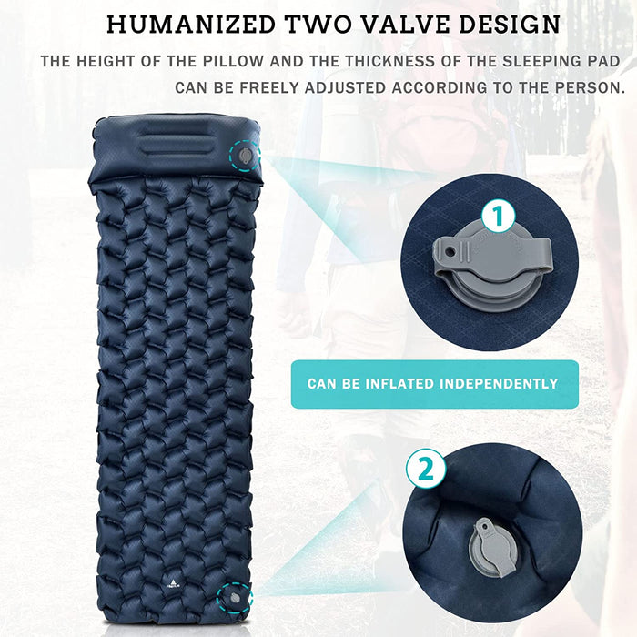 Isomatte Camping Aufblasbar mit Kissen, Strapazierfähige Luftmatratze Kleines Packmaß, Ultraleichte Schlafmatte, Ideales Camping Zubehör für Outdoor