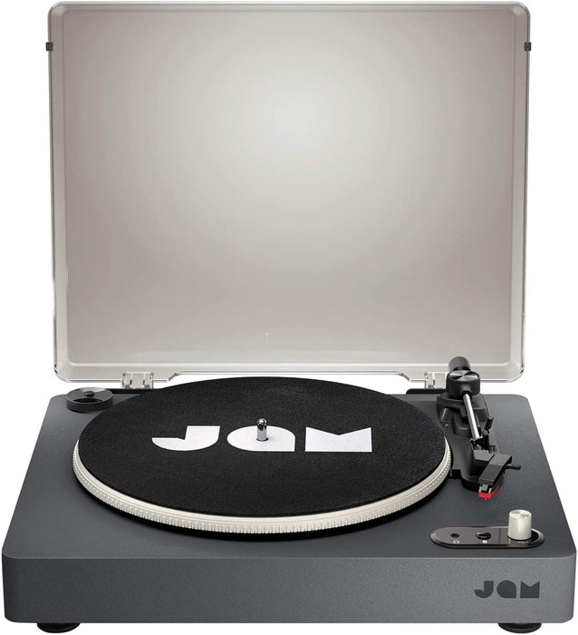 Jam Spun Out Bluetooth Plattenspieler, Vinyl Plattenspieler, 3-fach Riemenantrieb für erstklassigen Sound, Bluetooth-Funktion, Kopfhörerausgang und Aux-Eingang, inklusive Staubschutzhülle - Schwarz