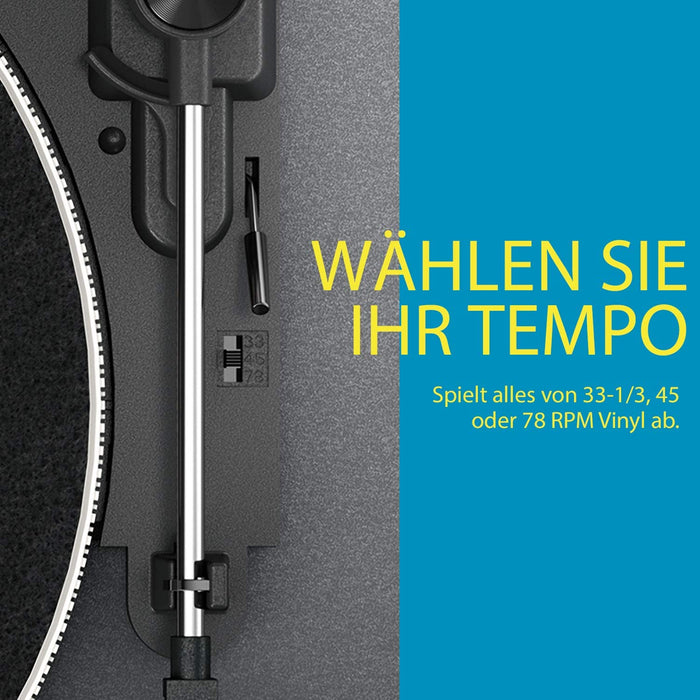 Jam Spun Out Bluetooth Plattenspieler, Vinyl Plattenspieler, 3-fach Riemenantrieb für erstklassigen Sound, Bluetooth-Funktion, Kopfhörerausgang und Aux-Eingang, inklusive Staubschutzhülle - Schwarz