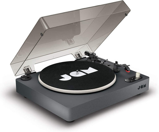 Jam Spun Out Bluetooth Plattenspieler, Vinyl Plattenspieler, 3-fach Riemenantrieb für erstklassigen Sound, Bluetooth-Funktion, Kopfhörerausgang und Aux-Eingang, inklusive Staubschutzhülle - Schwarz