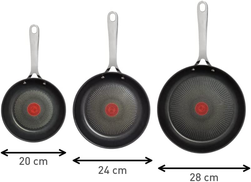 Jamie Oliver by Tefal Cook´s Direct On 3-teiliges Bratpfannen-Set | 20, 24, 28cm | Induktionsgeeignet | Spülmaschinenfest | Thermo-Signal-Technologie 