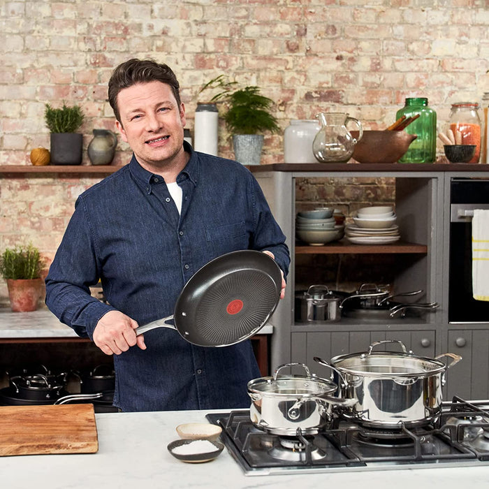 Jamie Oliver by Tefal Cook´s Direct On 3-teiliges Bratpfannen-Set | 20, 24, 28cm | Induktionsgeeignet | Spülmaschinenfest | Thermo-Signal-Technologie 