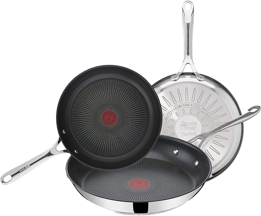 Jamie Oliver by Tefal Cook´s Direct On 3-teiliges Bratpfannen-Set | 20, 24, 28cm | Induktionsgeeignet | Spülmaschinenfest | Thermo-Signal-Technologie 
