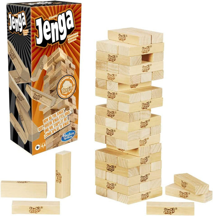 Jenga Classic, Kinderspiel das die Reaktionsgeschwindigkeit fördert, ab 6 Jahren, Braun, 26 x 7,5 x 7,5 cm