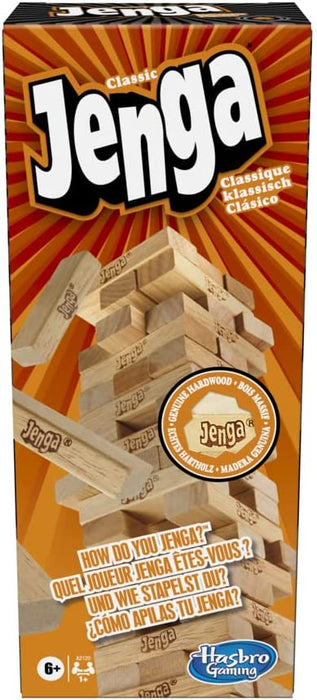 Jenga Classic, Kinderspiel das die Reaktionsgeschwindigkeit fördert, ab 6 Jahren, Braun, 26 x 7,5 x 7,5 cm