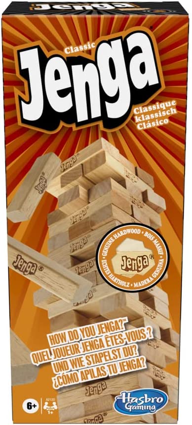 Jenga Classic, Kinderspiel das die Reaktionsgeschwindigkeit fördert, ab 6 Jahren, Braun, 26 x 7,5 x 7,5 cm