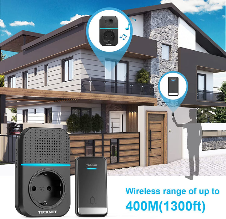 Kabellose Türklingel Batterielose, Steckdosen-Funkklingel IP65 Wasserdicht Drahtloses Türklingel Funk Türklingel mit EU-Steckdose, LED Anzeige