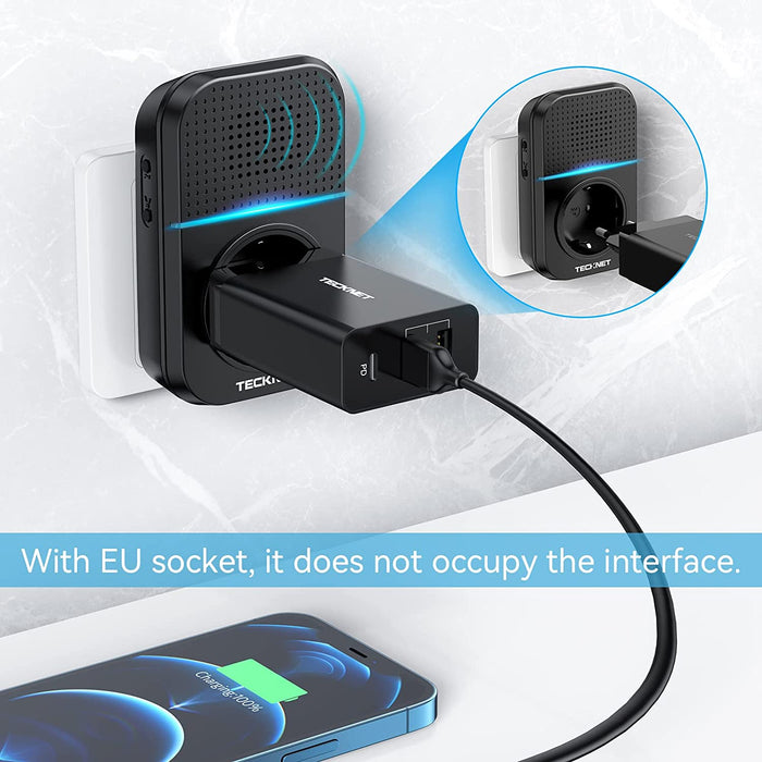 Kabellose Türklingel Batterielose, Steckdosen-Funkklingel IP65 Wasserdicht Drahtloses Türklingel Funk Türklingel mit EU-Steckdose, LED Anzeige