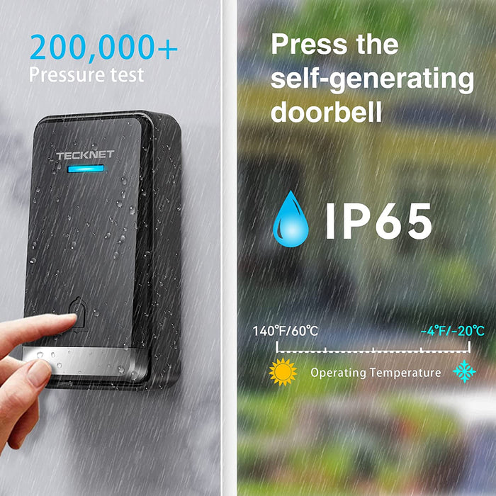 Kabellose Türklingel Batterielose, Steckdosen-Funkklingel IP65 Wasserdicht Drahtloses Türklingel Funk Türklingel mit EU-Steckdose, LED Anzeige