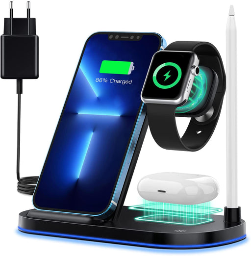 Kabelloses Ladegerät, 4 in 1 Wireless Charger für Apple Watch Series, AirPods 2/3/Pro und Apple Pencil, Induktive Ladestation 