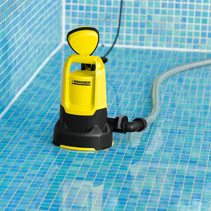 Kärcher Entwässerungspumpe (Fördermenge: max. 6000 l/h, Restwasserhöhe: 1 mm, einklappbare Standfüße, Schwimmschalter)