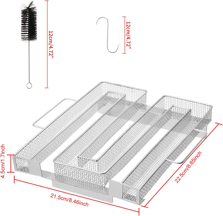 Kaltrauchgenerator aus Edelstahl, Sparbrand Kaltraucherzeuger Mit Griffen Bürste + Haken für Räuchern von Fleisch Fisch für Smoker, Räucherofen