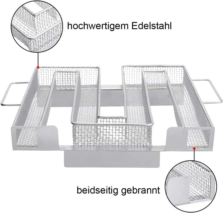 Kaltrauchgenerator aus Edelstahl, Sparbrand Kaltraucherzeuger Mit Griffen Bürste + Haken für Räuchern von Fleisch Fisch für Smoker, Räucherofen