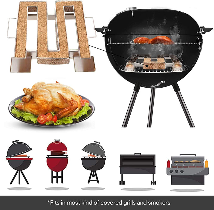 Kaltrauchgenerator mit Henkel, M- Kaltraucherzeuger aus Edelstahl bis 12 Std. Kaltrauch, mit 2 Fleischhaken + 1 Reinigungsbürste, Cold Smoke Generator