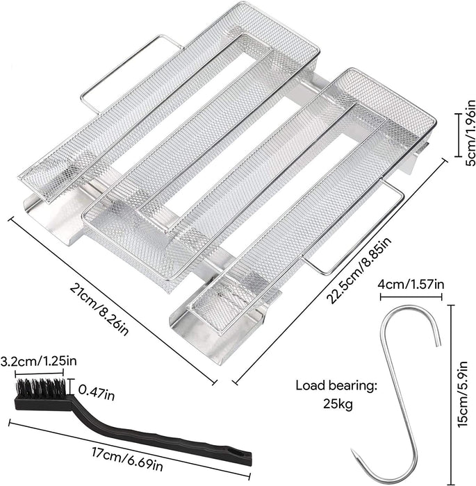 Kaltrauchgenerator mit Henkel, M- Kaltraucherzeuger aus Edelstahl bis 12 Std. Kaltrauch, mit 2 Fleischhaken + 1 Reinigungsbürste, Cold Smoke Generator