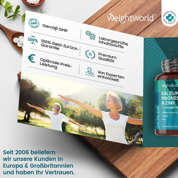 Kalzium, Magnesium & Zink - 400 Tabletten - Mit Vitamin D3, K2, Selen, Mangan, Bor - Geprüfte, Natürliche Inhaltsstoffe - Vegane Vitamine