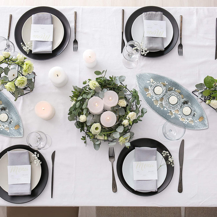 Kerzen Deko, Kerzenschale, Dekokies, Flechtoptik Kerzenhalter, stimmungsvolle Tischdeko, 38,5 cm lang, grau