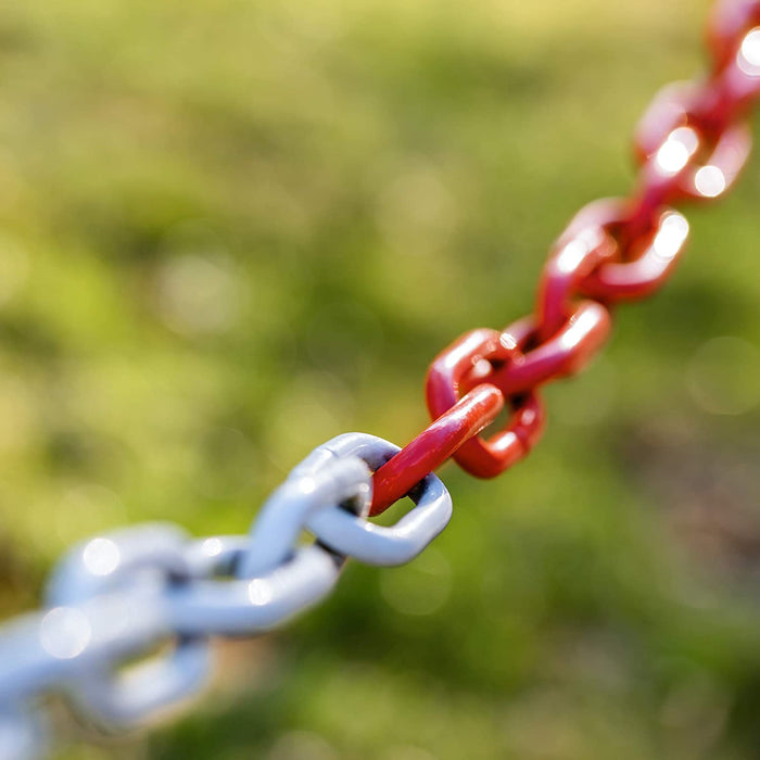 Kettenpfosten H x B x T ca. 82 x 112 x 28 cm 4 Absperrpfosten aus Kunststoff mit 3 praktischen Absperrketten als Sperrpfosten mit stabilem Standfuß befüllbar mit Wasser, rot-weiß