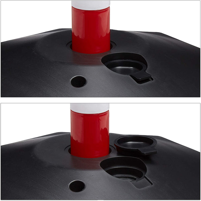 Kettenpfosten H x B x T ca. 82 x 112 x 28 cm 4 Absperrpfosten aus Kunststoff mit 3 praktischen Absperrketten als Sperrpfosten mit stabilem Standfuß befüllbar mit Wasser, rot-weiß
