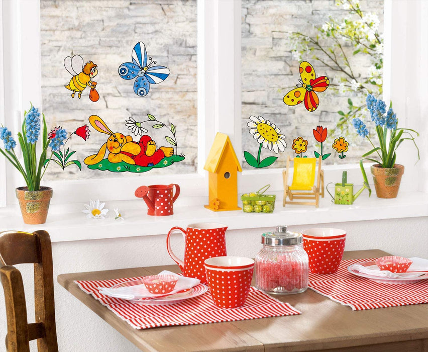 Kids Window Color Set mit 10 x 25 ml Farbe und Malvorlage A4 mit 18 Motiven, Fenstermalfarbe auf Wasserbasis, geeignet für Glas, Spiegel, Fliesen 
