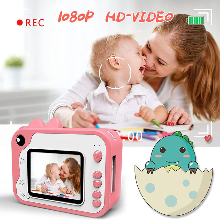 KinderKamera,DigitalKamera Print Sofortbildkamera 1080P 2.4 Zoll Bildschirm Videokamera Schwarzweiß Fotokamera mit 32GB Speicherkarte