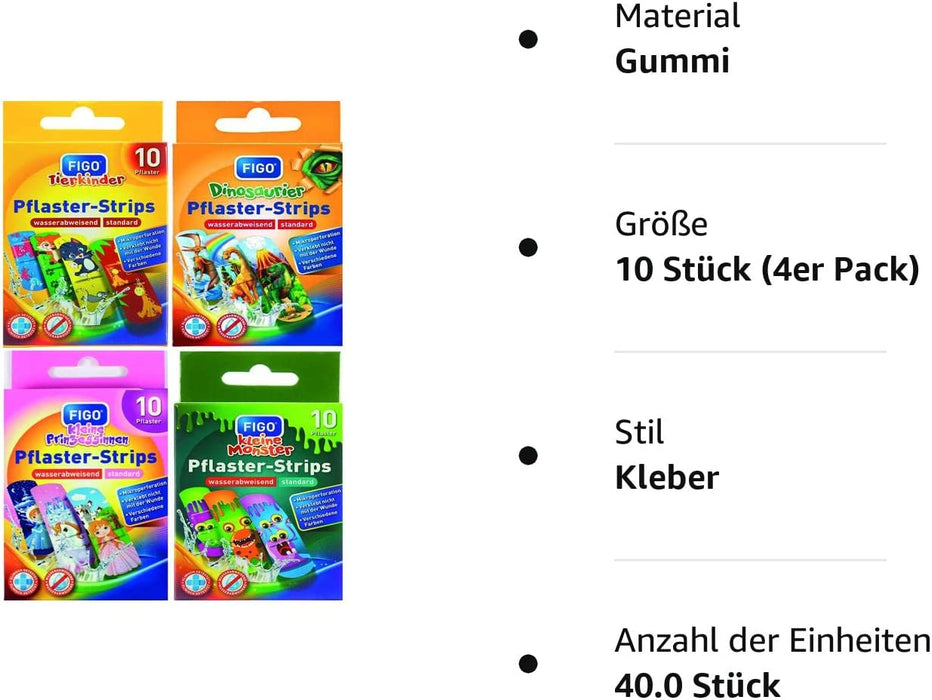 Kinder Pflaster Strips Bergmann Kinderpflaster Set, 40 x, Wasserabweisend, Hautfreundlich, Klinisch getestet, bunte Pflaster für Mädchen und Jungs