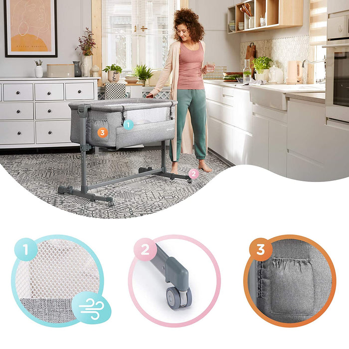 Kinderkraft Beistellbett NESTE UP, Babybetten, Zustellbett, Kinderbett, Kinderreisebett, 2 in 1, Höhenverstellung, mit Zubehör, Matratze