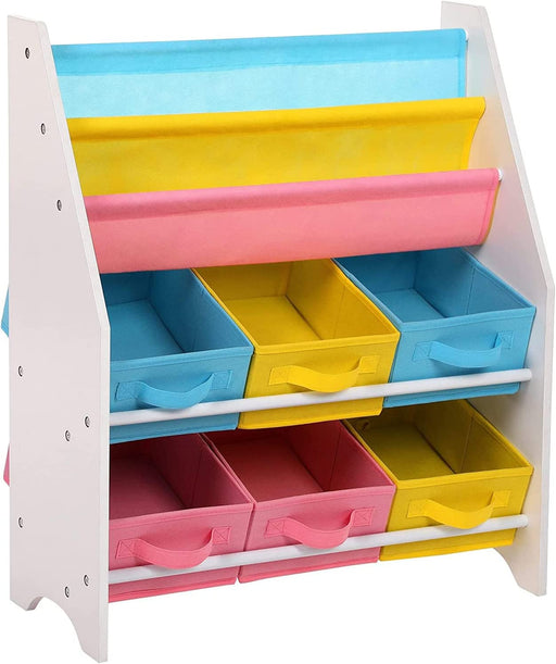Kinderregal kleines Bücherregal Spielzeugregal Weißes Aufbewahrungsregal mit bunten Aufbewahrungsboxen Kindermöbel 63 x 74 x 26,5 cm 