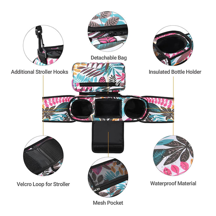 Kinderwagen Organizer Universal mit Isolierten Getränkehalter/Becherhalter, Momcozy Buggy Kinderwagentasche Baby Zubehör mit Reißverschlusstasche