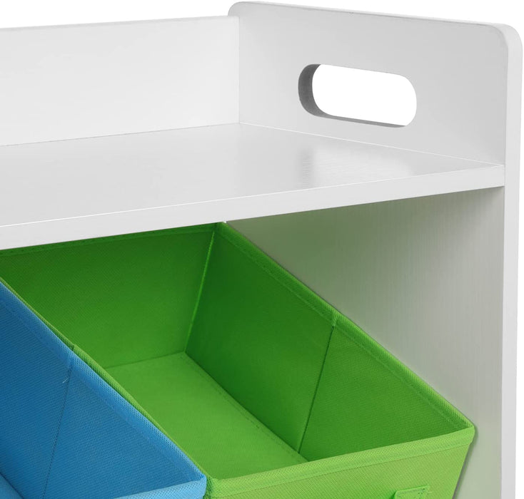 Kinderzimmerregal, Spielzeug-Organizer mit 9 herausnehmbaren Vlieskörben, Spielzeug- und Bücherregal fürs Kinderzimmer, Weißer Rahmen