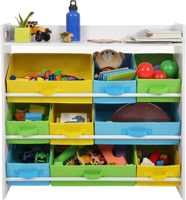 Kinderzimmerregal, Spielzeug-Organizer mit 9 Rahmen und Spielzeug- Kinderzimmer, fürs Vlieskörben, Weißer Bücherregal herausnehmbaren