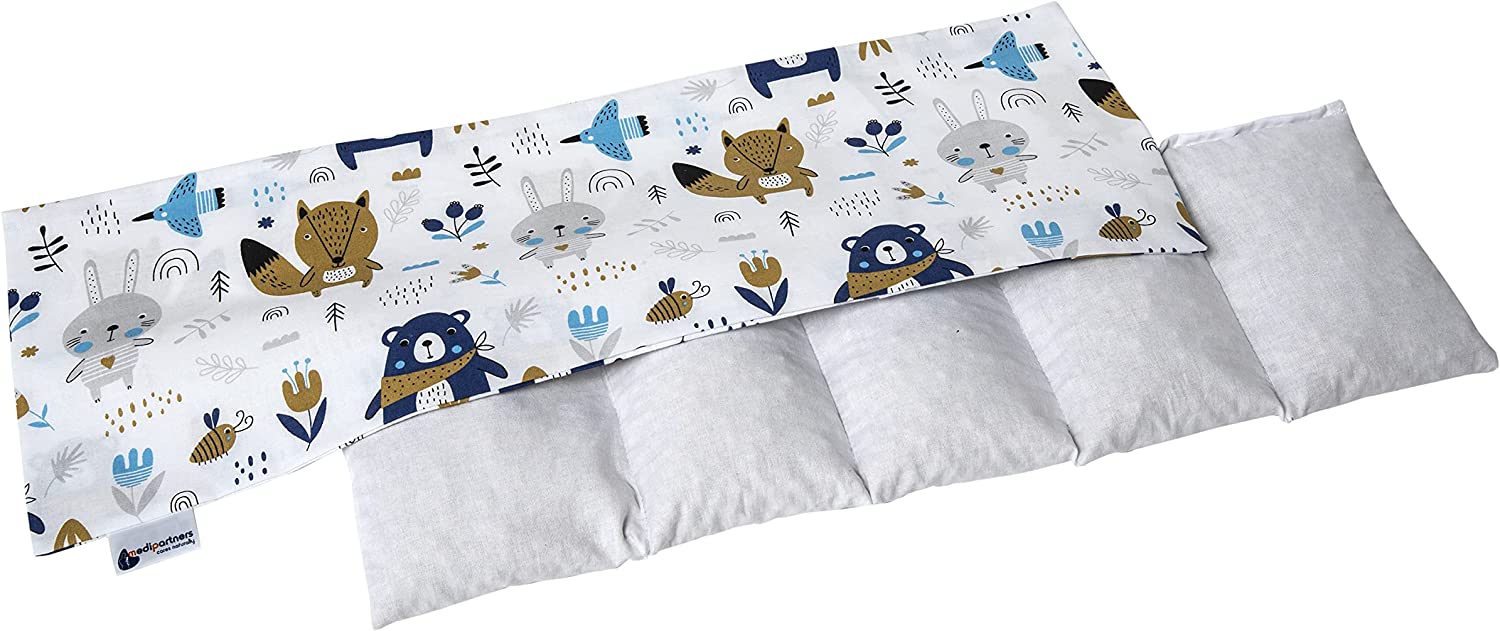 Kirschkernkissen 57x20cm 800g 100% Baumwolle 5 kammern Körnerkissen groß Öko Natur Wärmekissen Kältetherapie abnehmbarer Bezug (Boho Animals)